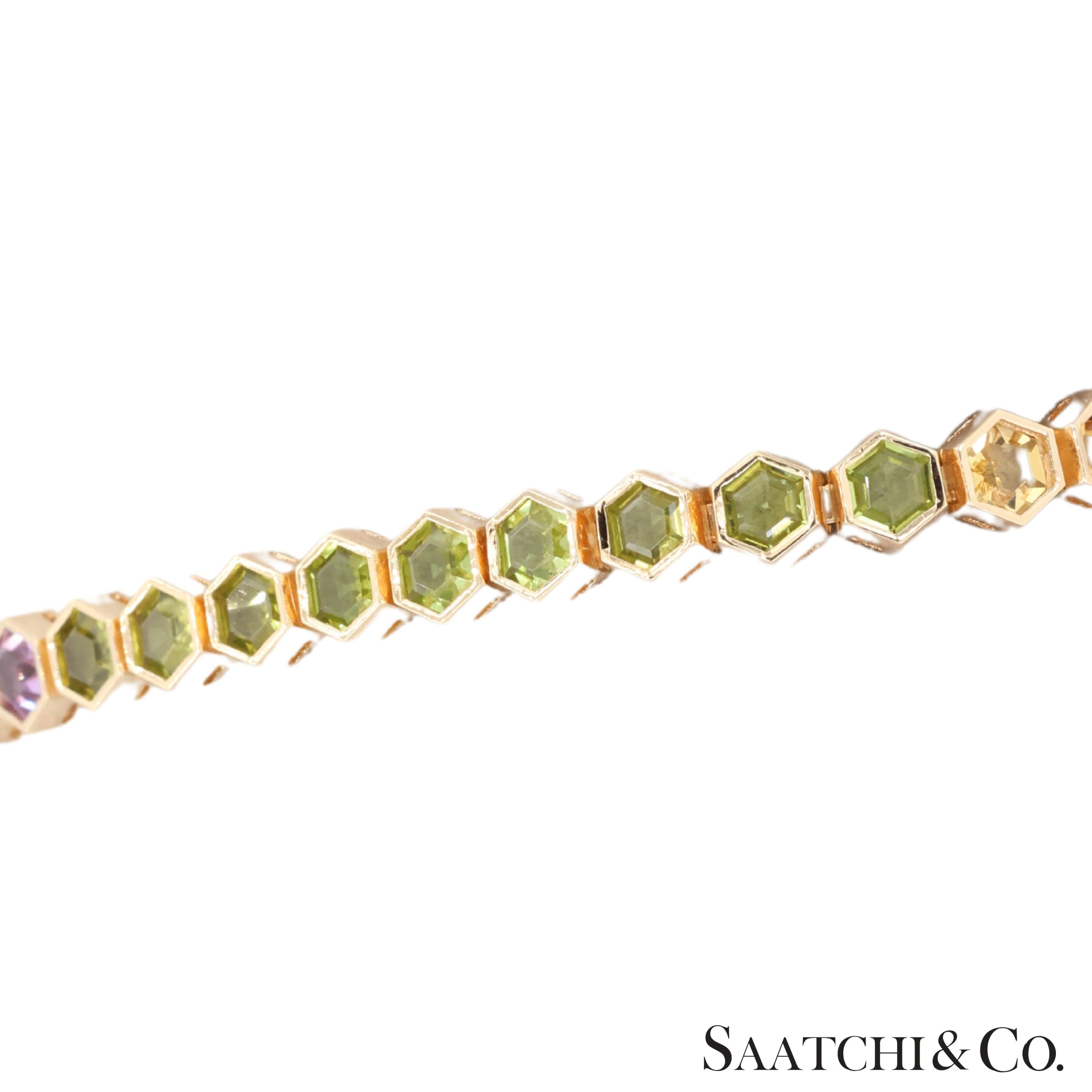 14K 585 Gelbgold Multi Farbe natürlichen Edelstein Armband im Angebot 1