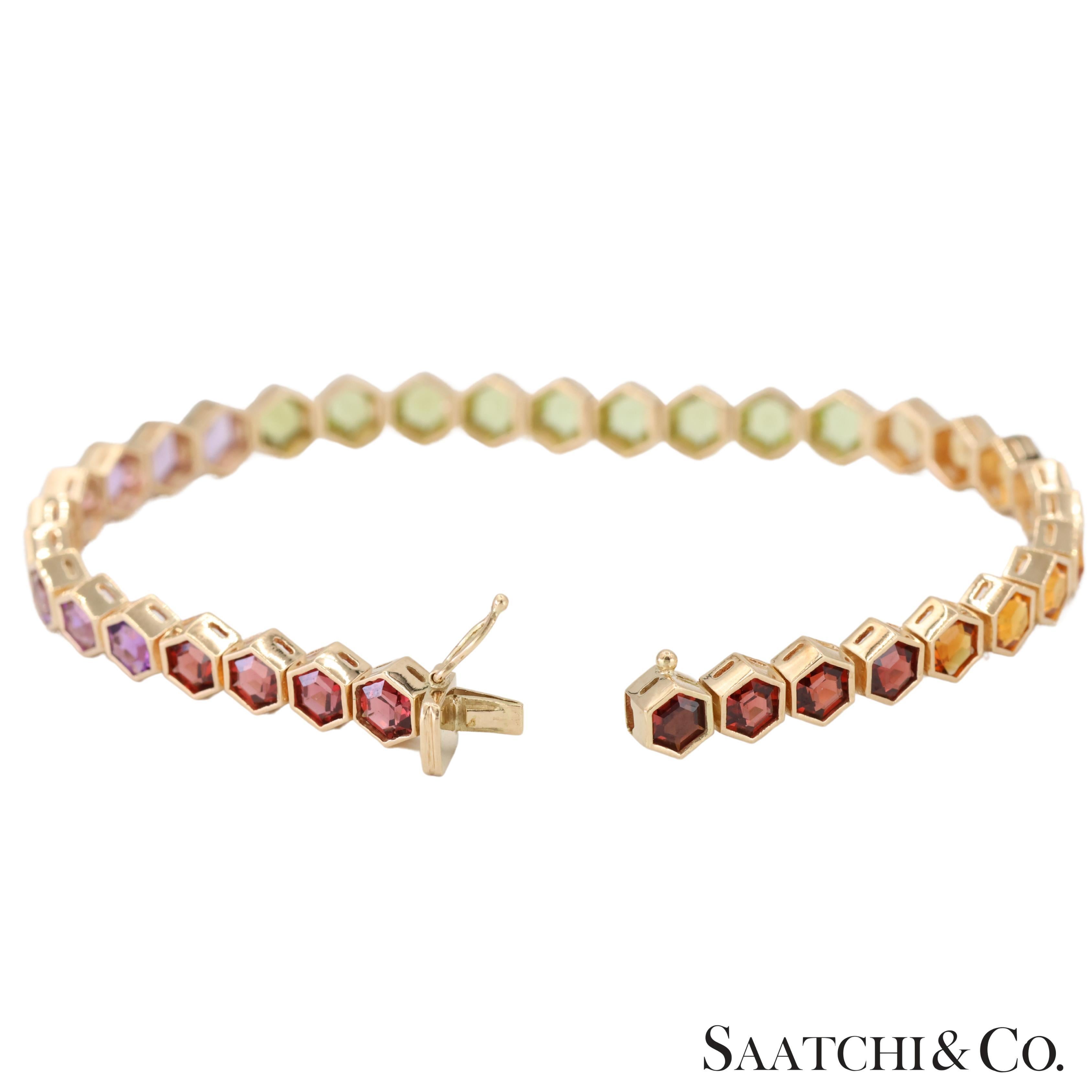 14K 585 Gelbgold Multi Farbe natürlichen Edelstein Armband im Angebot 3