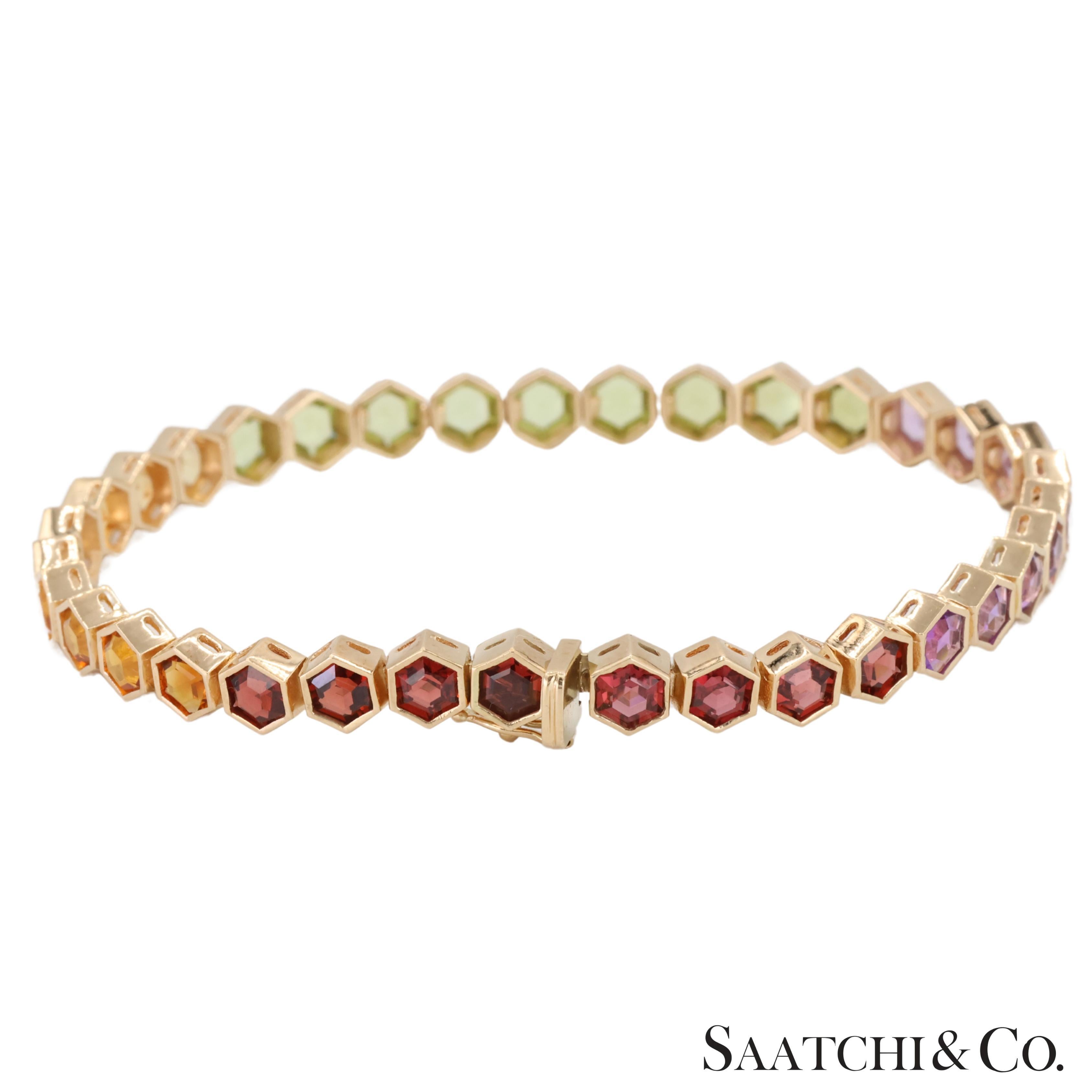14K 585 Gelbgold Multi Farbe natürlichen Edelstein Armband im Angebot 4