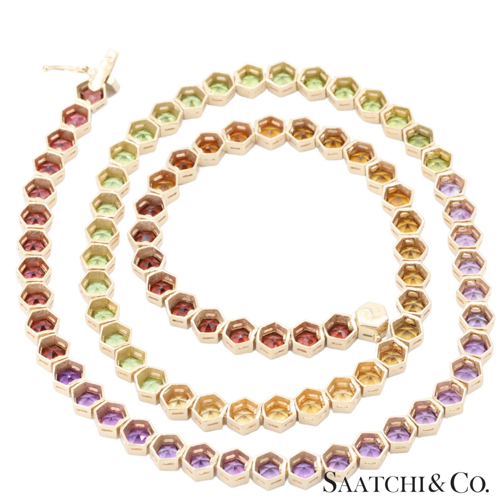 14K 585 Gelbgold Multi Farbe natürlichen Edelstein Halskette im Angebot 5