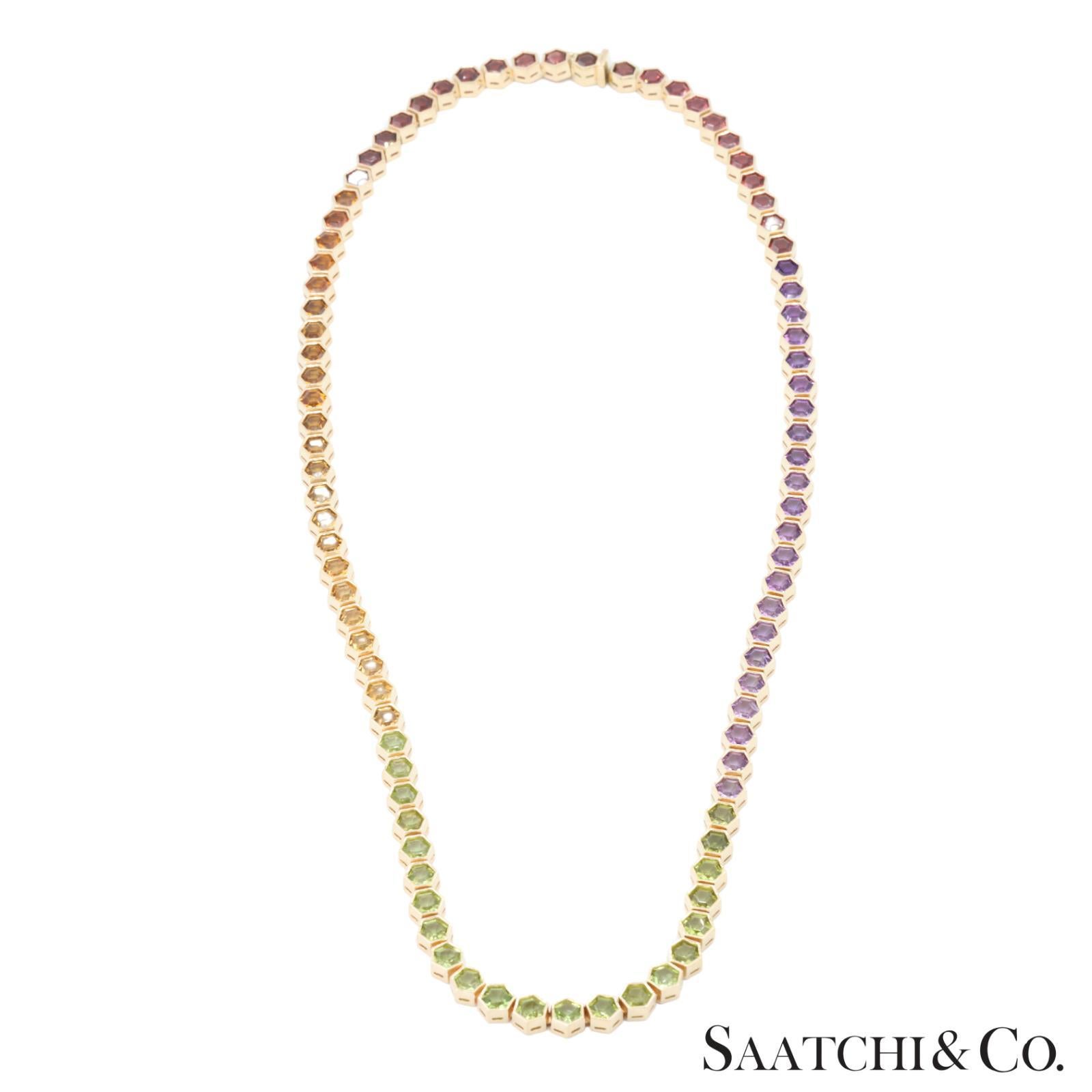 14K 585 Gelbgold Multi Farbe natürlichen Edelstein Halskette im Zustand „Neu“ im Angebot in New York, NY