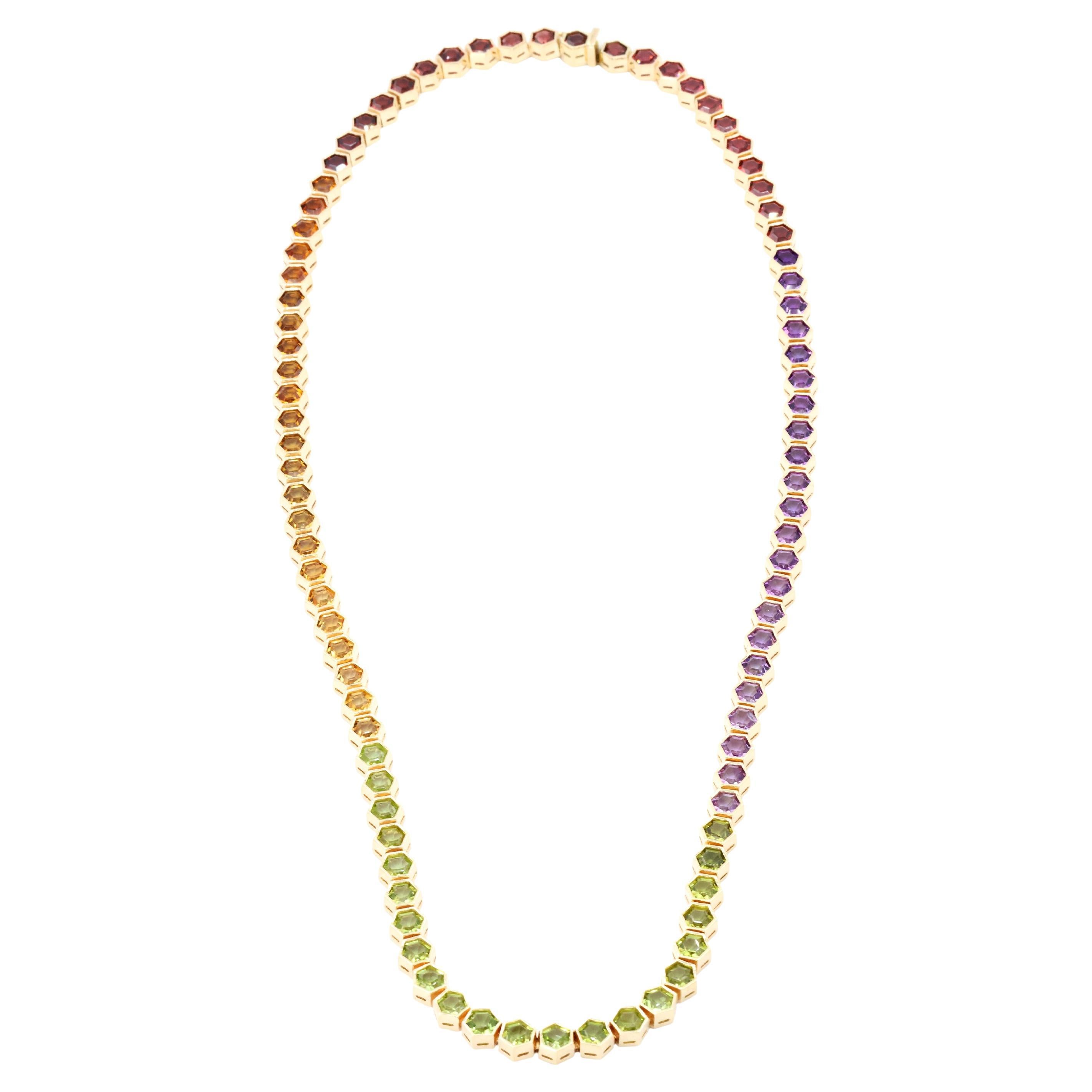 14K 585 Gelbgold Multi Farbe natürlichen Edelstein Halskette im Angebot