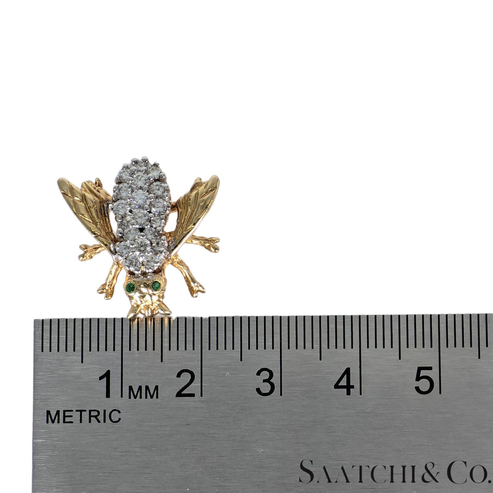 14k 585 Yellow Gold Natural Diamond Bee Shape Brooch/Pin For Sale 4