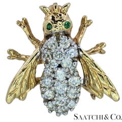 14k 585 Yellow Gold Natural Diamond Bee Shape Brooch/Pin
