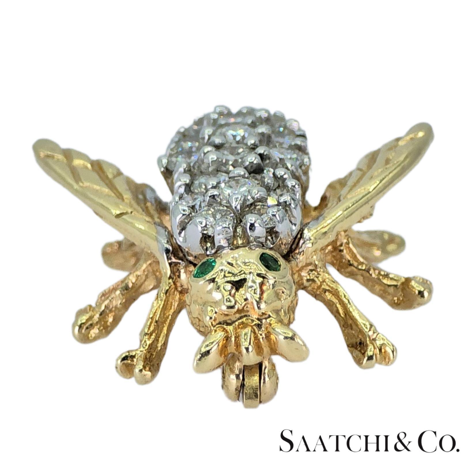 14k 585 Yellow Gold Natural Diamond Bee Shape Brooch/Pin For Sale 2