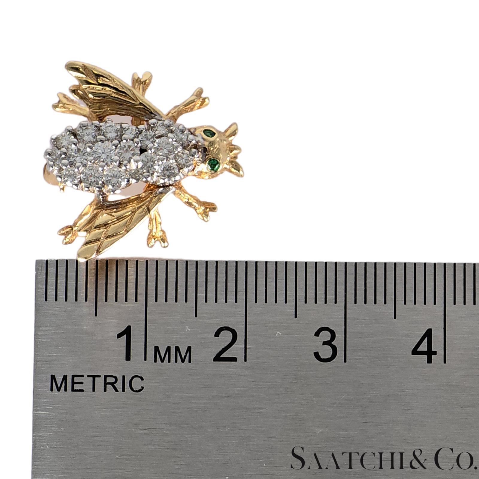14k 585 Yellow Gold Natural Diamond Bee Shape Brooch/Pin For Sale 3