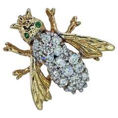 14k 585 Yellow Gold Natural Diamond Bee Shape Brooch/Pin