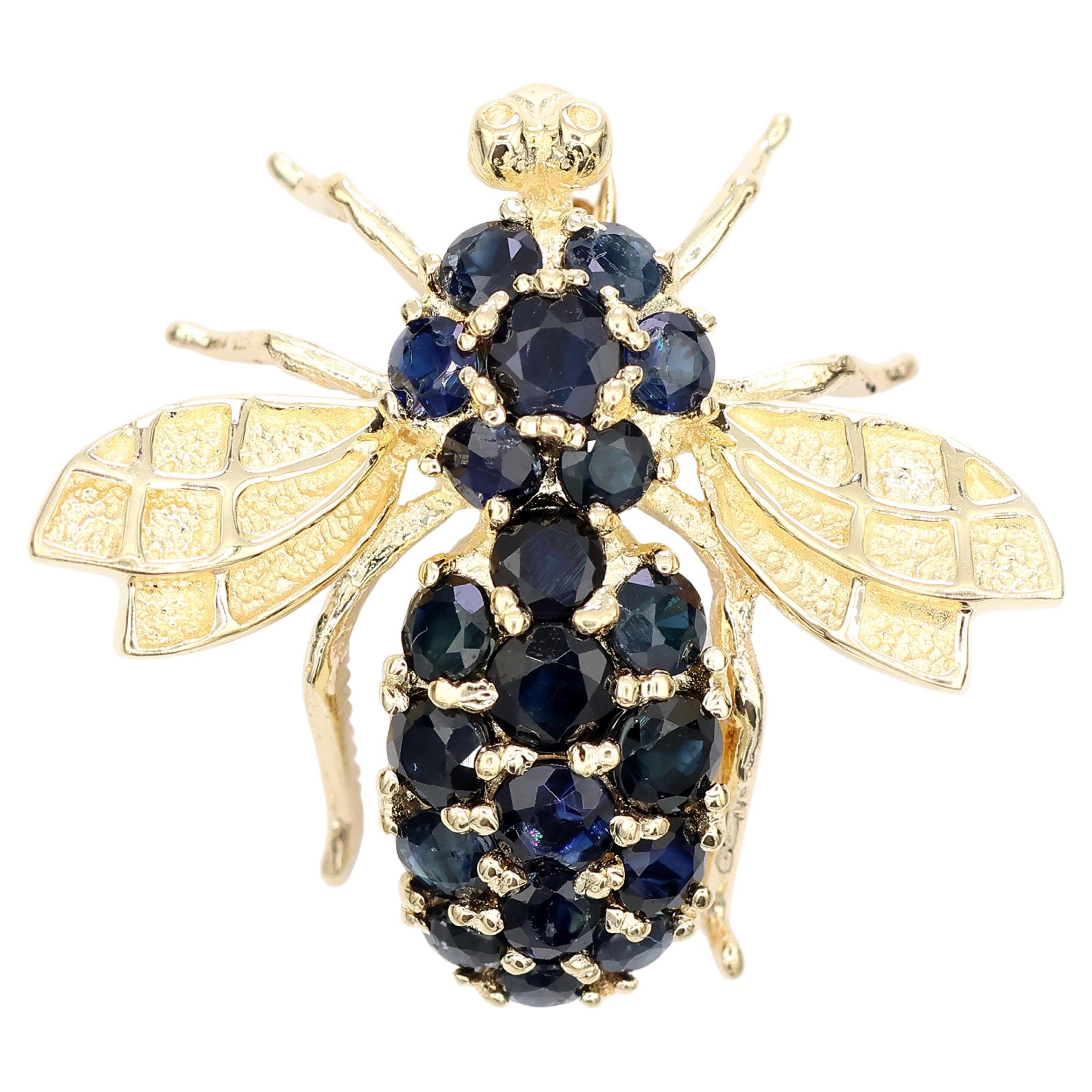 14k 585 Yellow Gold Natural Diamond Bee Shape Brooch/Pin