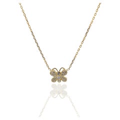 14K 585 Yellow Gold Natural Diamond Butterfly Pendant Necklace with Chain