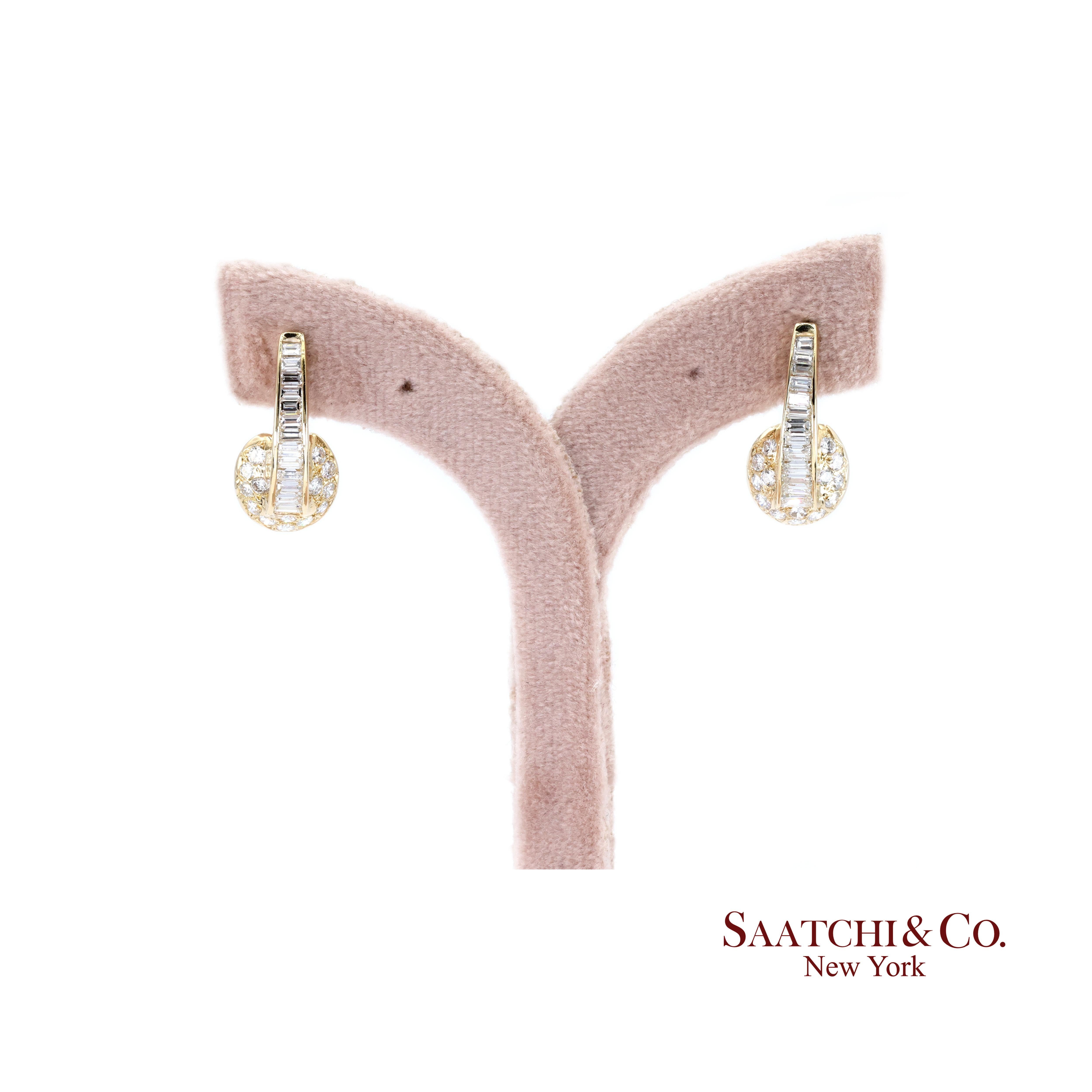 Round Cut 14k 585 Yellow Gold Natural Diamond Earrings For Sale