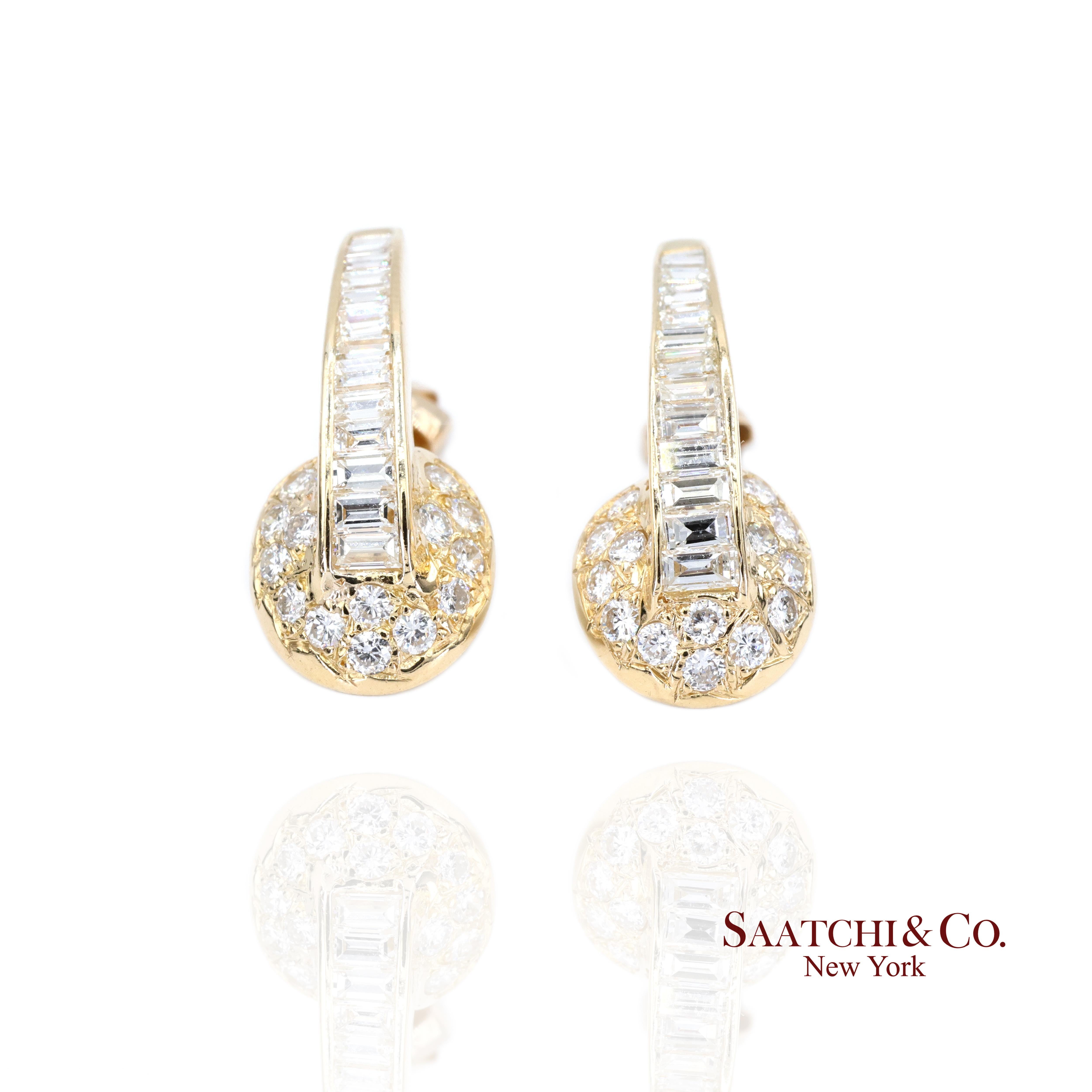 Women's or Men's 14k 585 Yellow Gold Natural Diamond Earrings For Sale