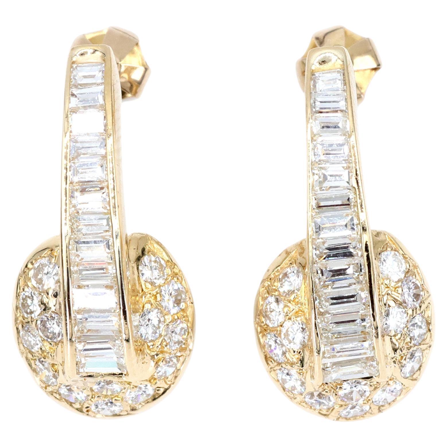14k 585 Yellow Gold Natural Diamond Earrings For Sale