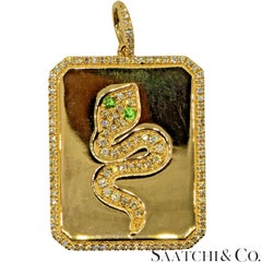 14K 585 Yellow Gold Natural Diamond & Natural Tsavorite Snake Pendant