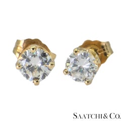 14k 585 Yellow Gold Natural Diamond Vintage Stud Earrings
