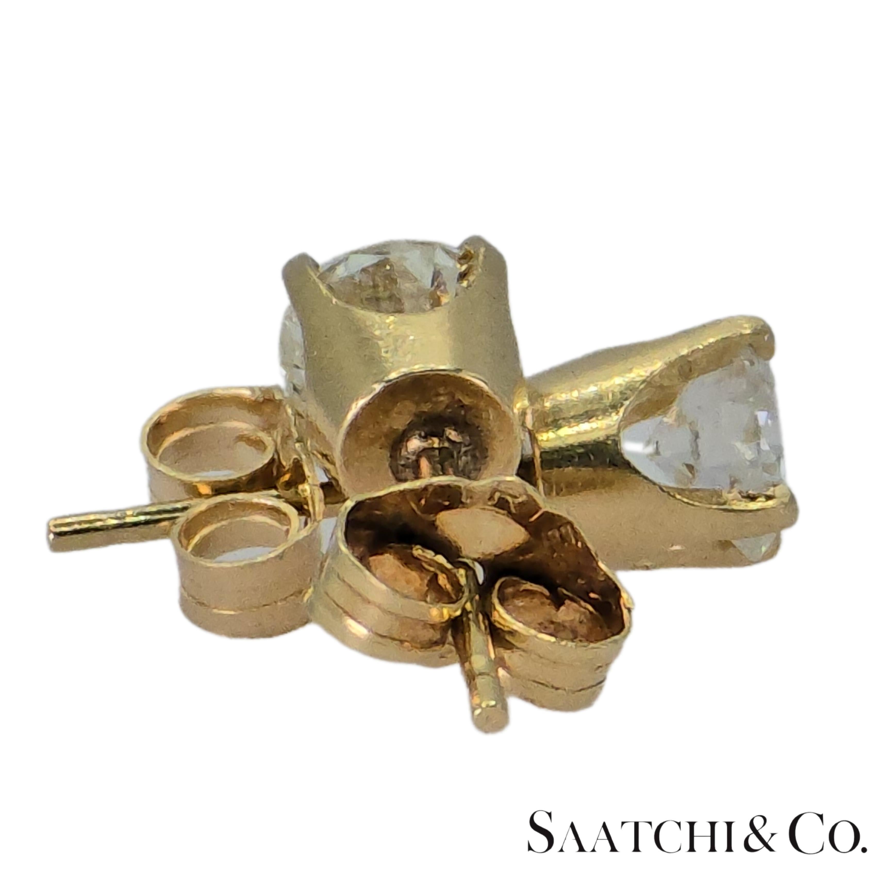 14k 585 Gelbgold Natürlicher Diamant Vintage Ohrstecker (Rundschliff) im Angebot
