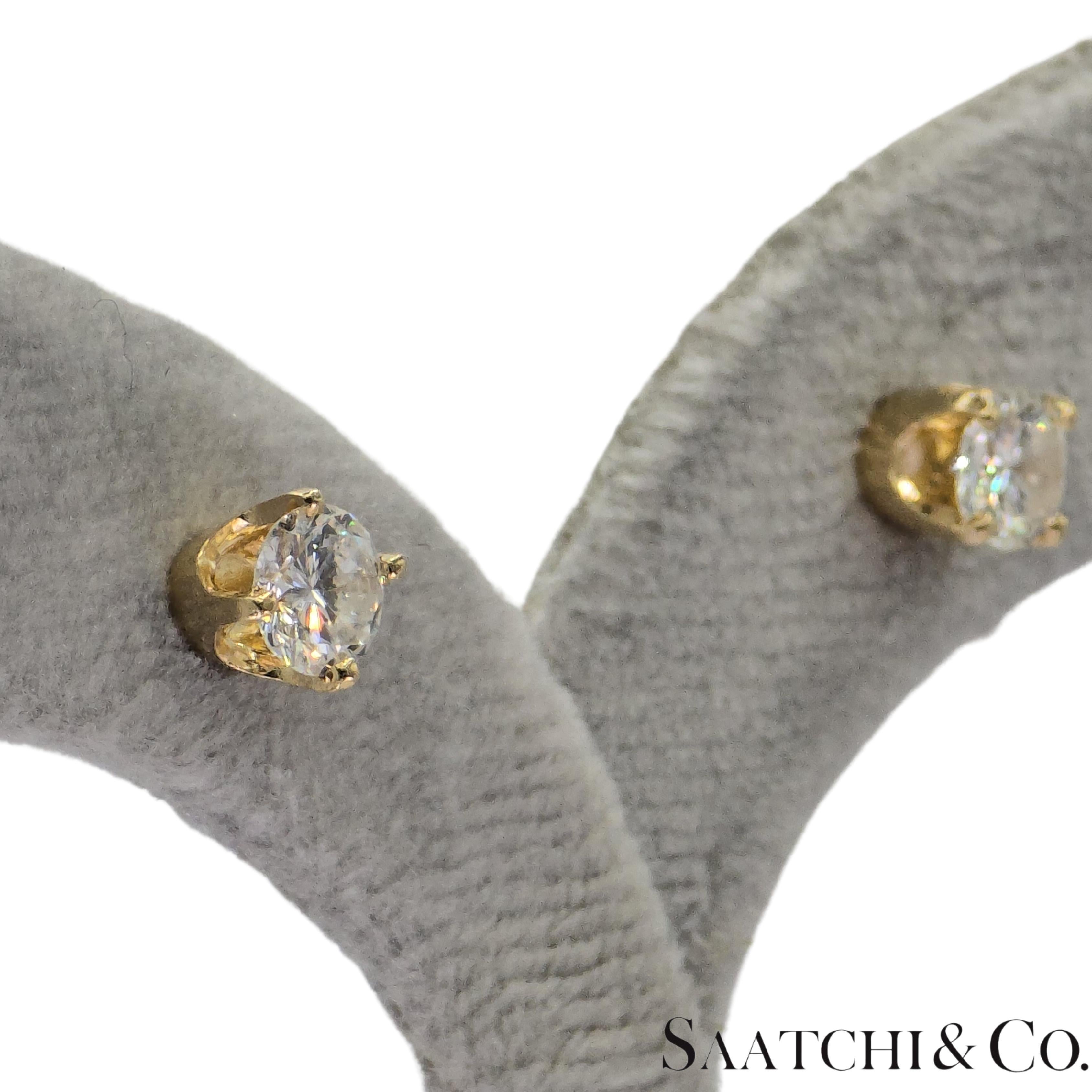 14k 585 Gelbgold Natürlicher Diamant Vintage Ohrstecker im Zustand „Hervorragend“ im Angebot in New York, NY