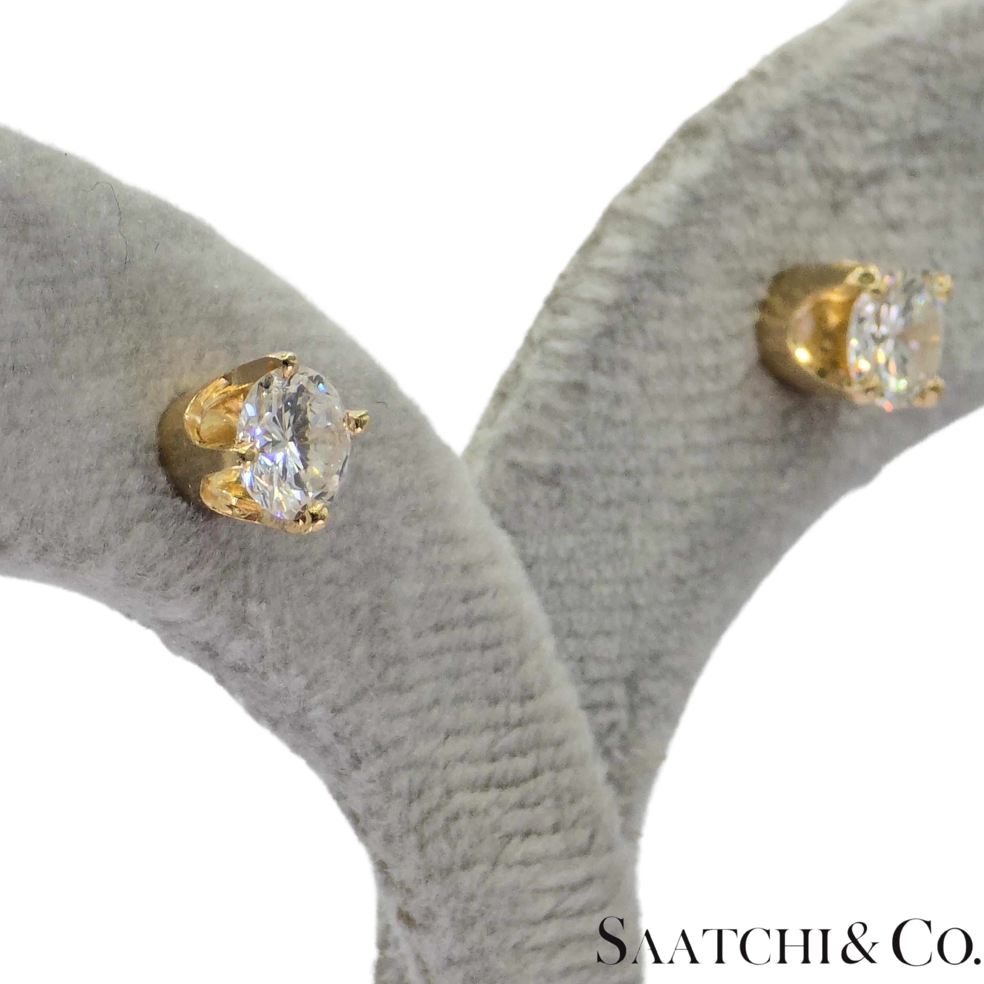 14k 585 Gelbgold Natürlicher Diamant Vintage Ohrstecker für Damen oder Herren im Angebot