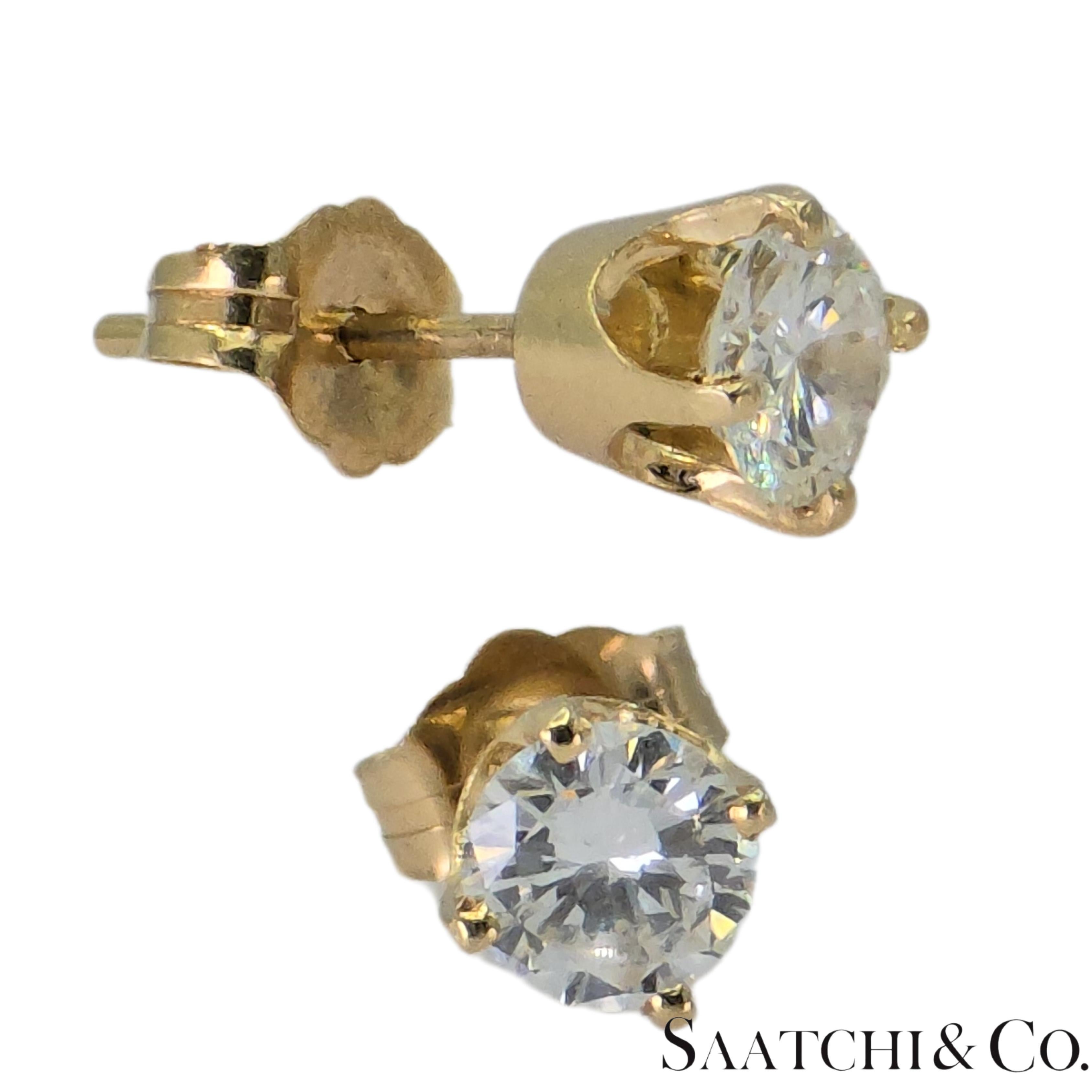 14k 585 Gelbgold Natürlicher Diamant Vintage Ohrstecker im Angebot 3