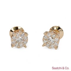 14k 585 Yellow Gold Round Cut Diamond Cluster Stud Earrings