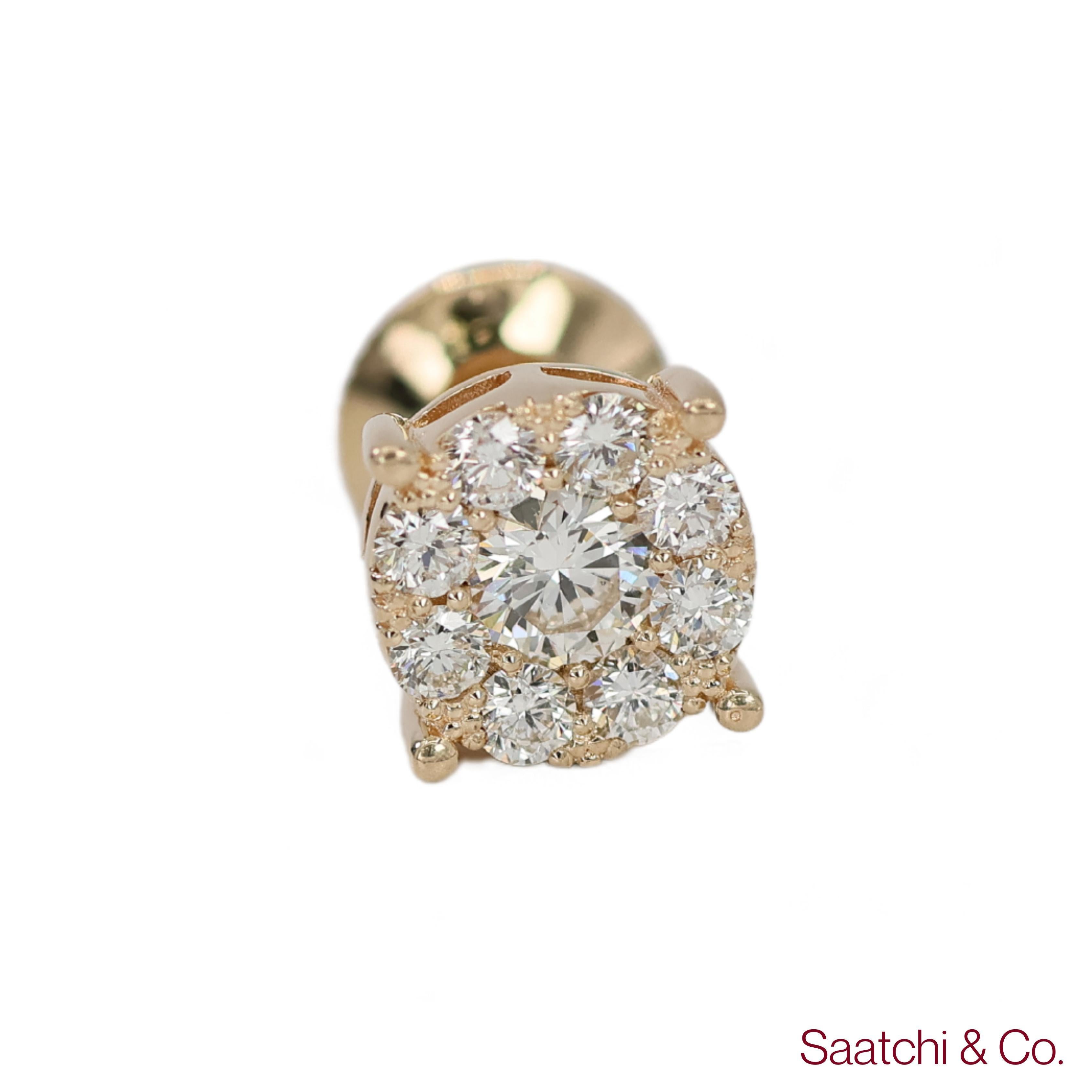 Contemporary 14k 585 Yellow Gold Round Cut Diamond Cluster Stud Earrings For Sale