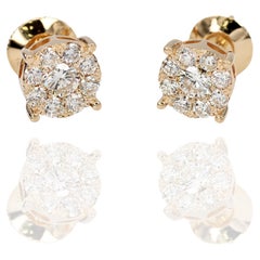 14k 585 Yellow Gold Round Cut Diamond Cluster Stud Earrings