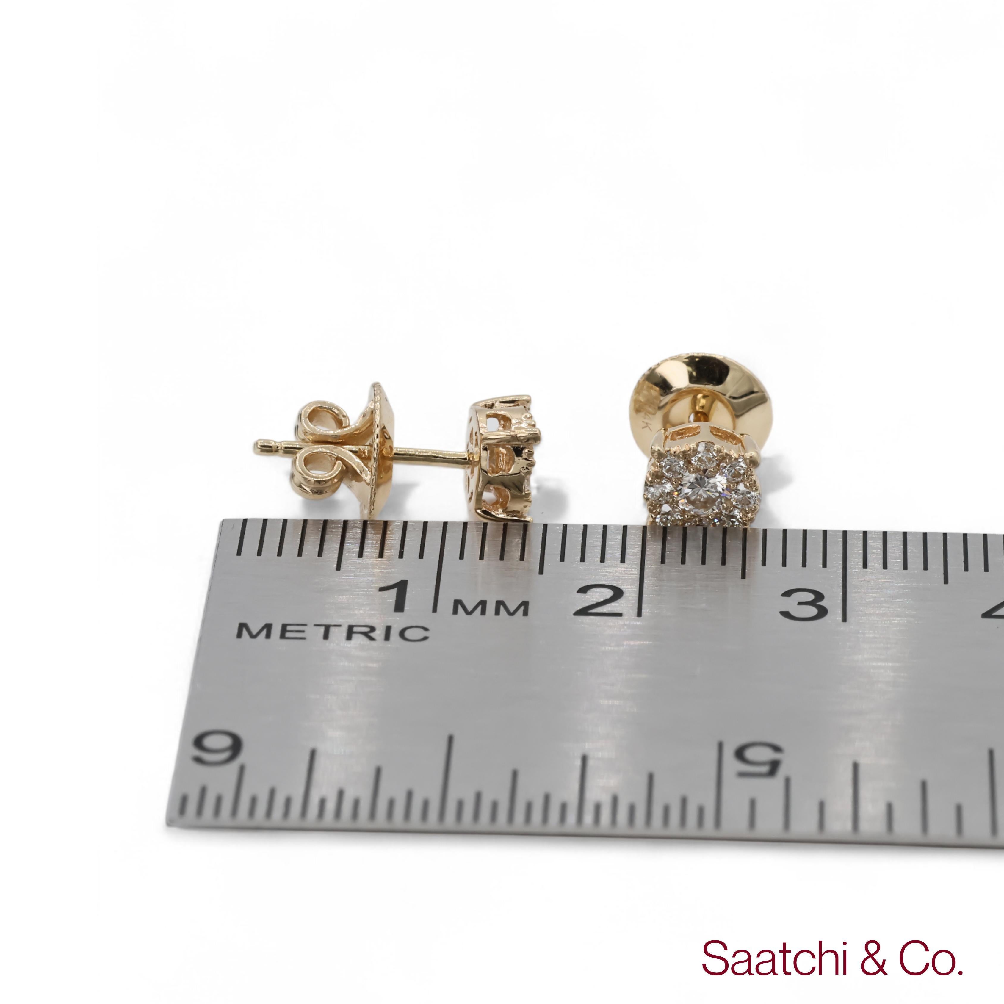 14k 585 Yellow Gold Round Cut Natural Diamond Cluster Stud Earrings For Sale 5