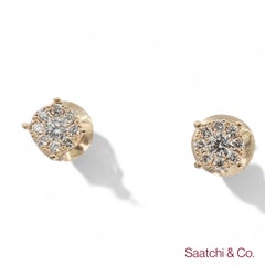 14k 585 Yellow Gold Round Cut Natural Diamond Cluster Stud Earrings