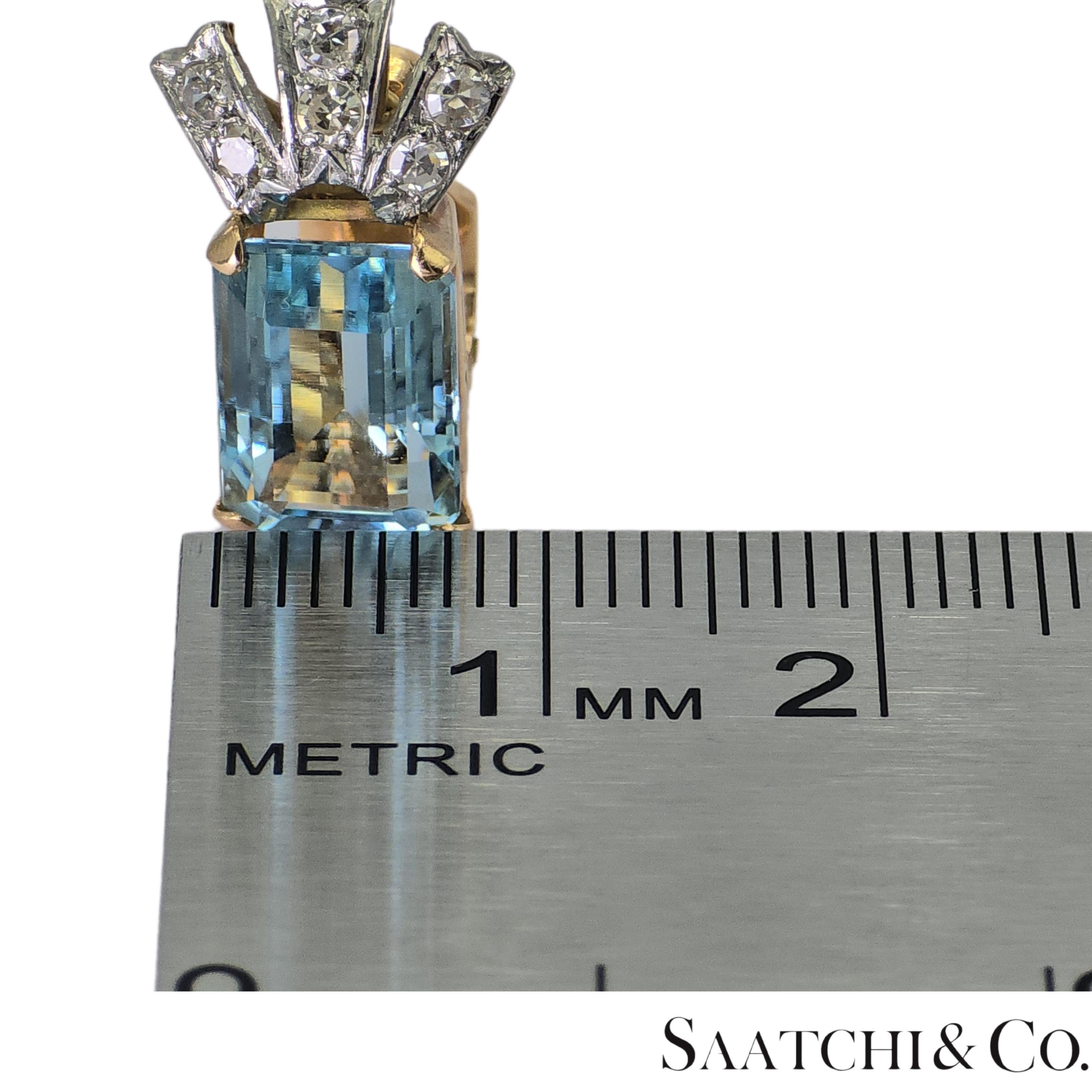 14k 585 Yellow Gold Vinatge Earring Natural Diamond & Aquamarine For Sale 1