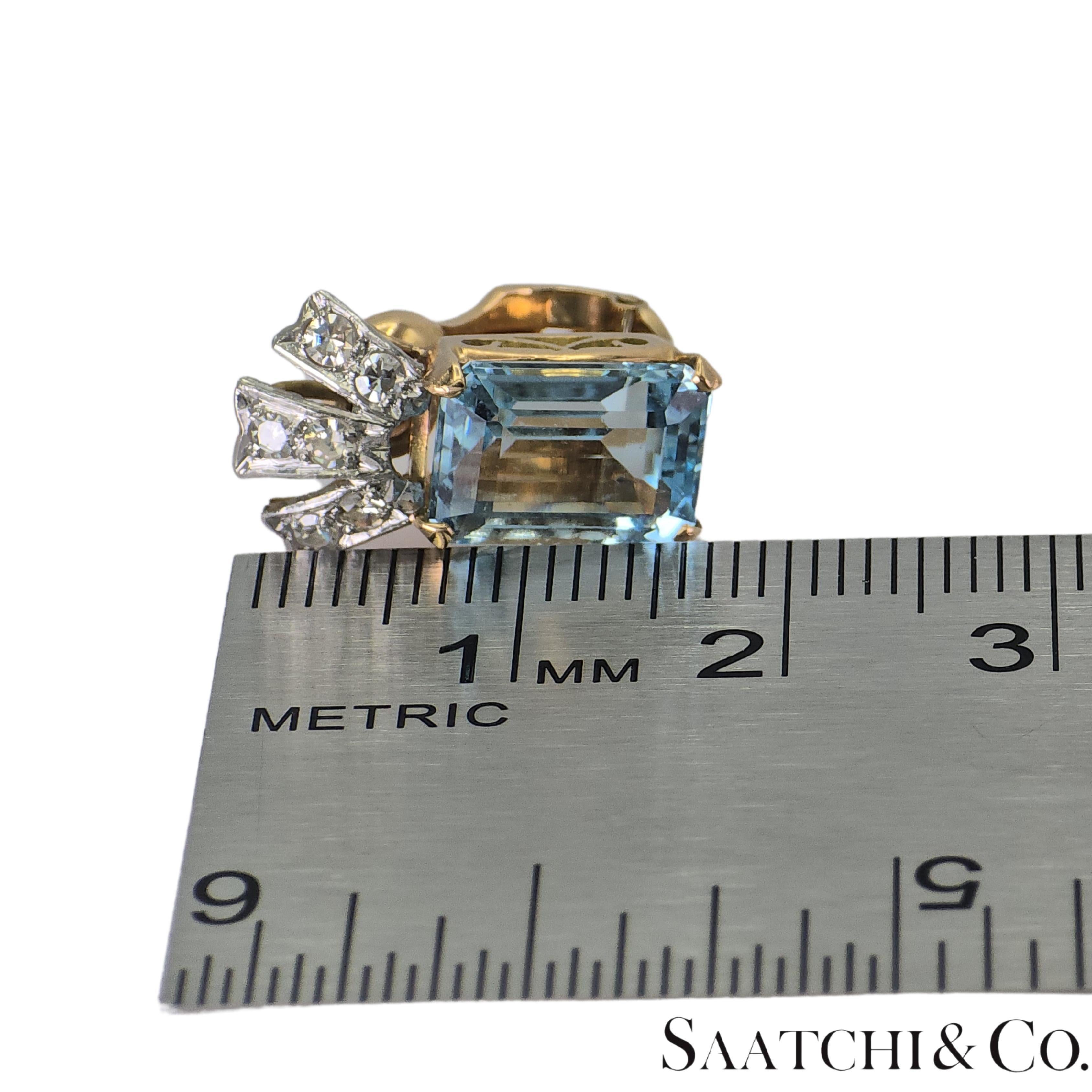 14k 585 Yellow Gold Vinatge Earring Natural Diamond & Aquamarine For Sale 2