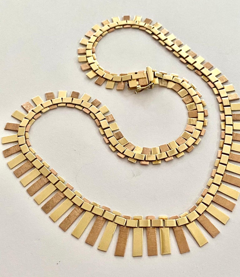 Women's 14k. (585/-) Yellow/Red Gold Bar Necklace, Vintage Germany Ca 1965 For Sale