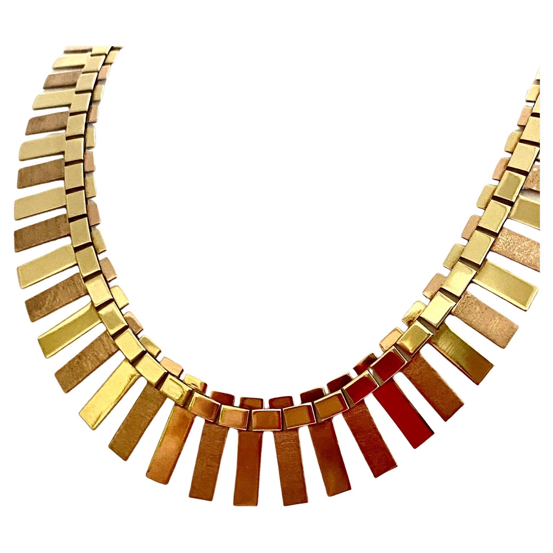 14k. (585/-) Yellow/Red Gold Bar Necklace, Vintage Germany Ca 1965