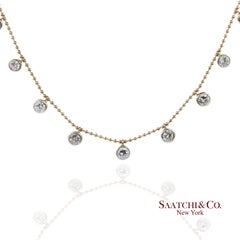 14K 585 Yellow & White Gold Natural Diamond Graduated Drop Necklace