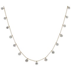 14K 585 Yellow & White Gold Natural Diamond Graduated Drop Necklace