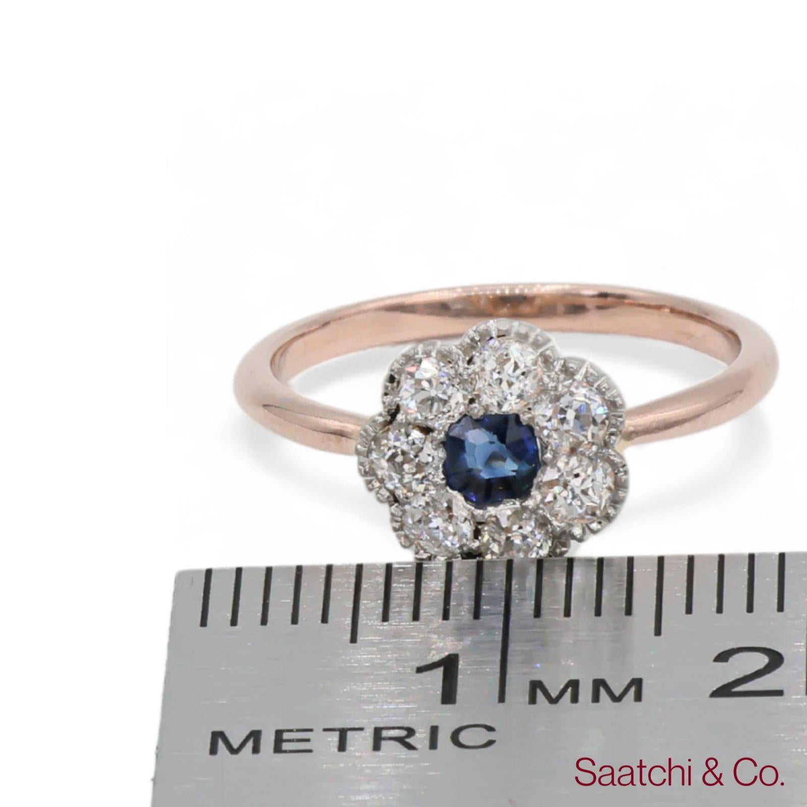14K 585 Gelb Weiß Rose und Gold Vintage Saphir Diamant Ring im Angebot 4