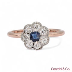14K 585 Yellow White Rose and Gold Vintage Sapphire Diamond Ring