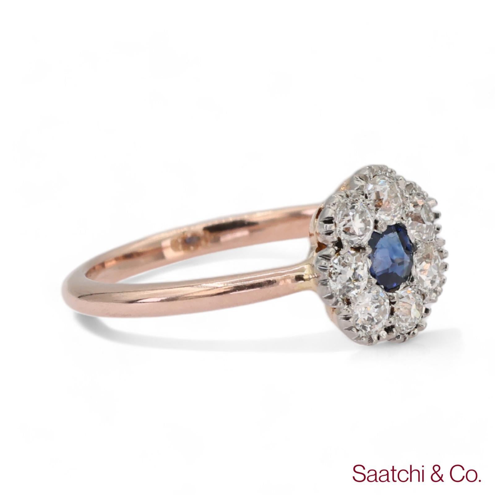 14K 585 Gelb Weiß Rose und Gold Vintage Saphir Diamant Ring (Art déco) im Angebot