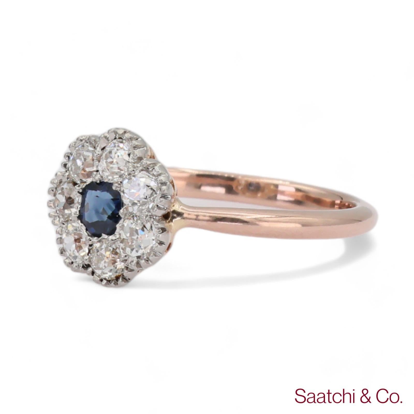 14K 585 Gelb Weiß Rose und Gold Vintage Saphir Diamant Ring (Rundschliff) im Angebot