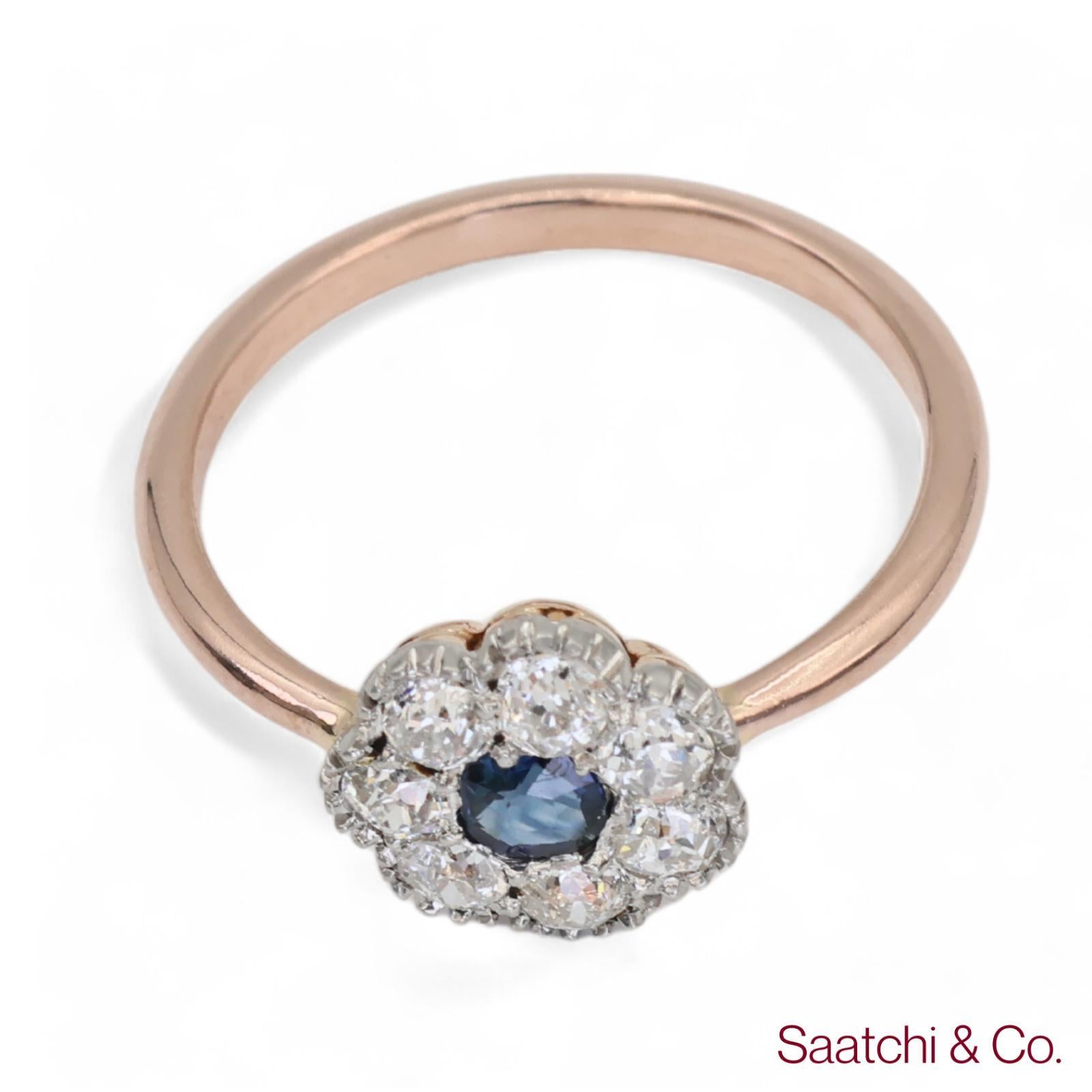 14K 585 Gelb Weiß Rose und Gold Vintage Saphir Diamant Ring im Zustand „Hervorragend“ im Angebot in New York, NY