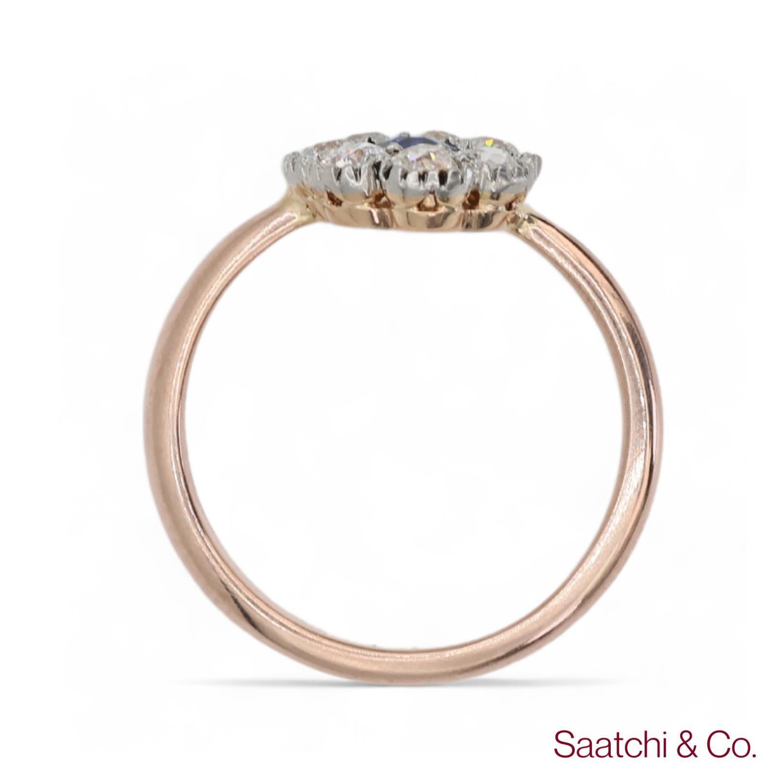 14K 585 Gelb Weiß Rose und Gold Vintage Saphir Diamant Ring für Damen oder Herren im Angebot