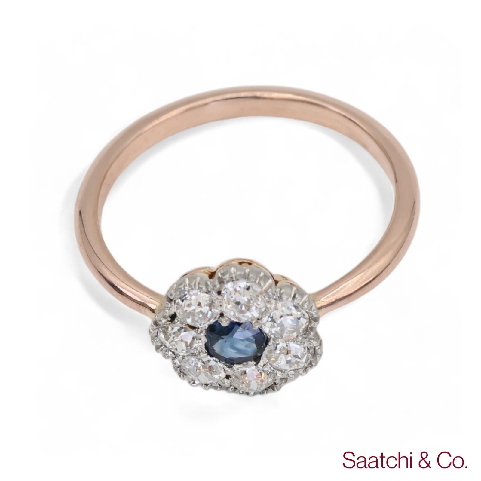 14K 585 Gelb Weiß Rose und Gold Vintage Saphir Diamant Ring im Angebot 1
