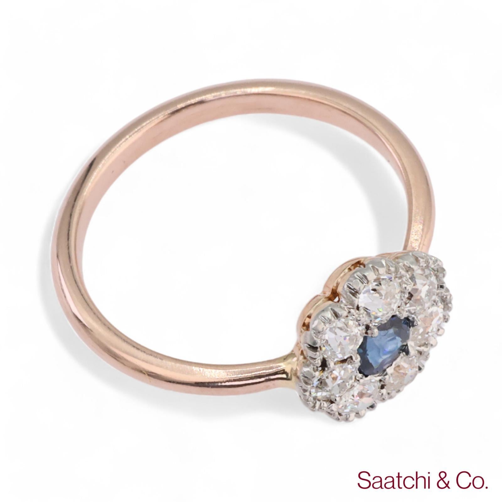 14K 585 Gelb Weiß Rose und Gold Vintage Saphir Diamant Ring im Angebot 2