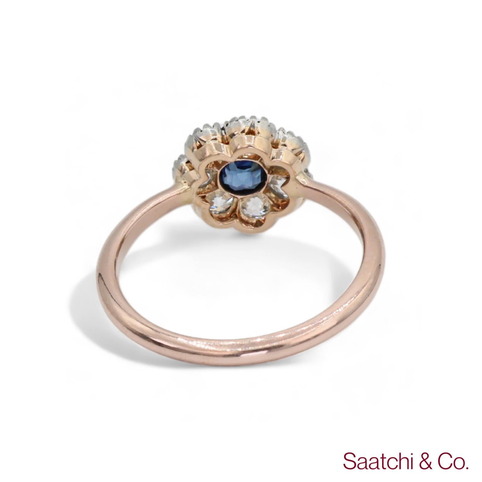 14K 585 Gelb Weiß Rose und Gold Vintage Saphir Diamant Ring im Angebot 3
