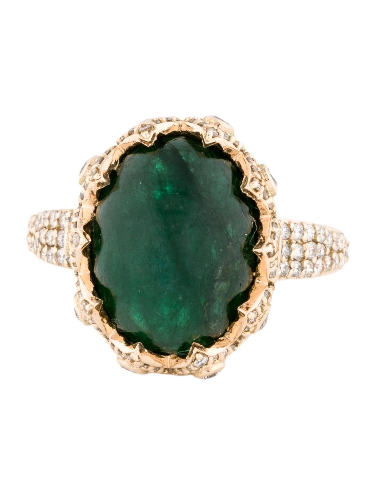 Artist 14K 5.97ct Emerald & Diamond Cocktail Ring, Size 7 For Sale