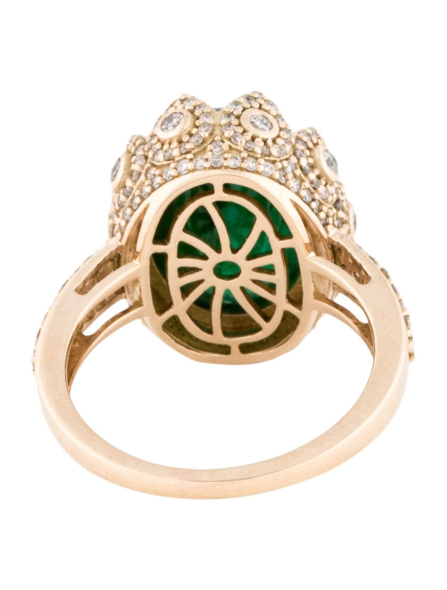 Emerald Cut 14K 5.97ct Emerald & Diamond Cocktail Ring, Size 7 For Sale
