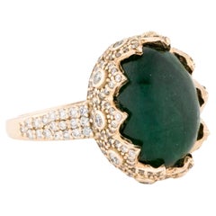 14K 5.97ct Emerald & Diamond Cocktail Ring, Size 7