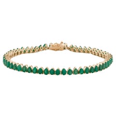 14K 6.04ctw Emerald Link Bracelet  Brilliante modifiée en forme de poire  Or jaune