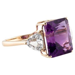 14K 6.07ct Amethyst & Sapphire Cocktail Ring, Size 6.75, Gemstone Jewelry