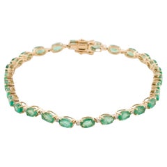 14K 6.28ctw Emerald & Diamond Tennis Bracelet, Oval Modified Brilliant Emerald