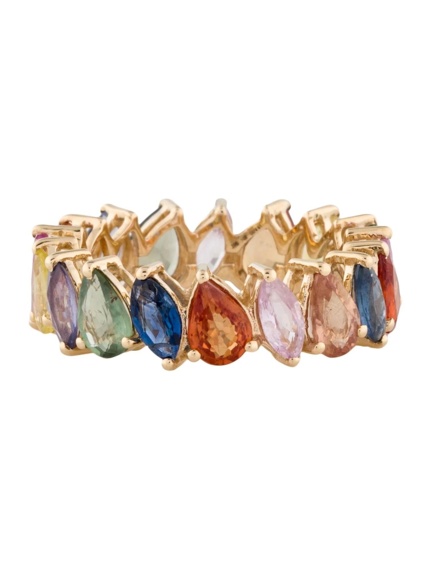 Artist 14K 6.30ctw Multi-Color Sapphire Eternity Band, Marquise & Pear Cut, Size 7 For Sale