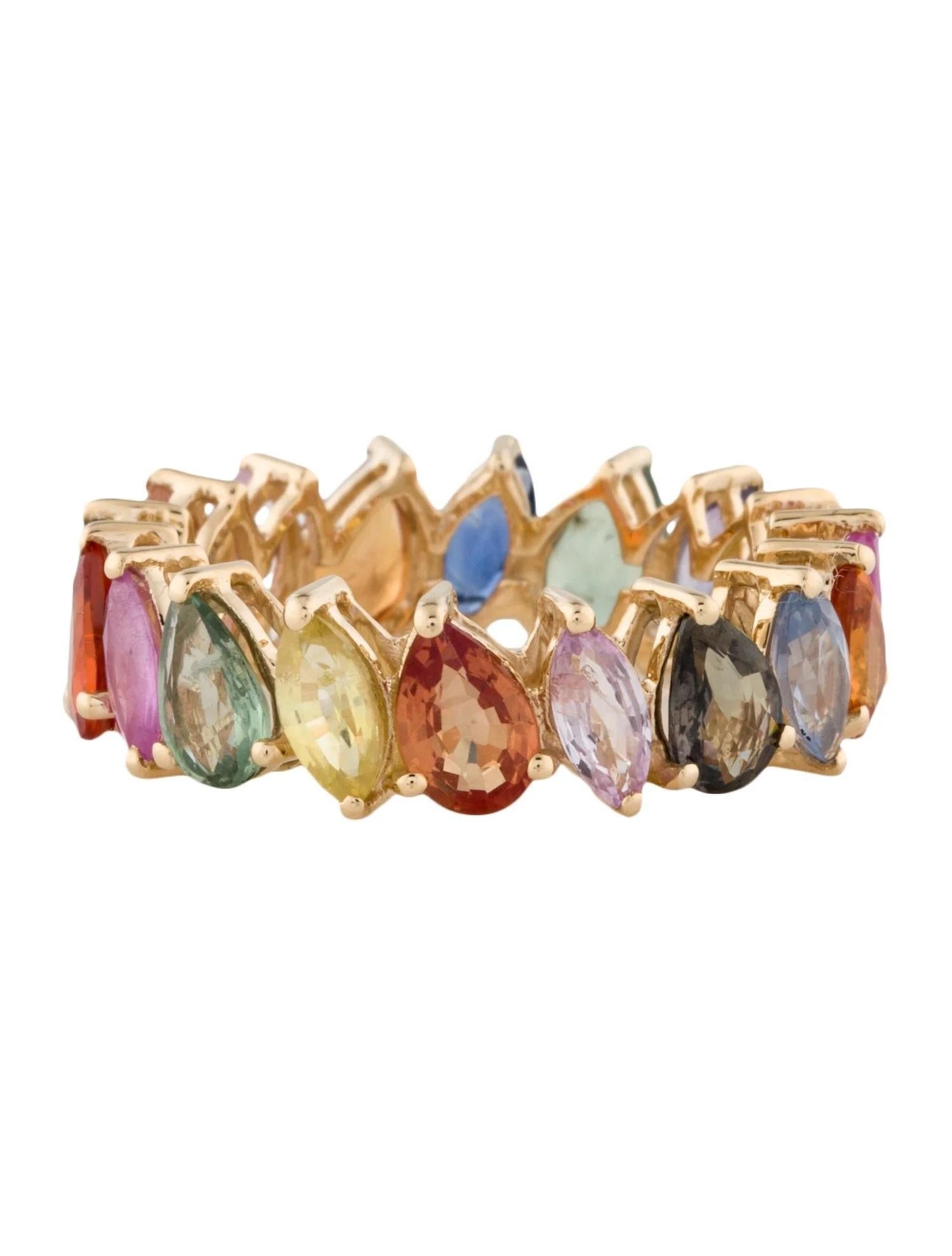 Marquise Cut 14K 6.30ctw Multi-Color Sapphire Eternity Band, Marquise & Pear Cut, Size 7 For Sale